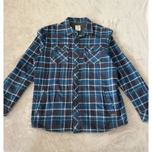 Voyager Men's XL Flannel‎ Shacket Shirt Blue Black Plaid Fleece Lined Button-Up